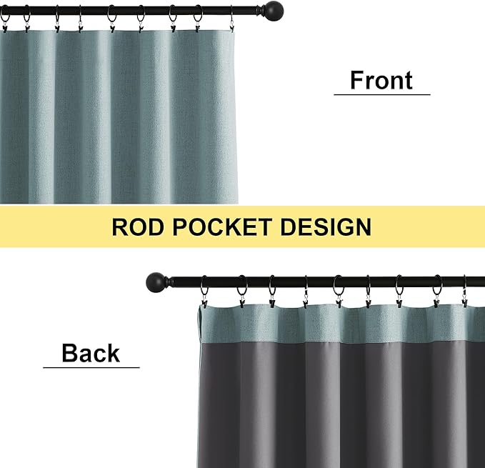 NICETOWN 2 Panels Skylark Blue Linen 100% Blackout Curtains, 42 x 63 Inch, Rod Pocket Style, Thermal Insulated & Noise Reducing Drapes for Living Room, Bedroom, Nursery, Modern & Simple Design