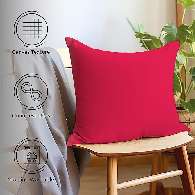 Encasa XO Throw Pillow Covers 18x18 in Set of 2 Hot Pink | No Inserts | Cotton Pillow Covers for Living Room, Bed, Sofa, Couch | Decorative Cushion Covers with Improved Zipper