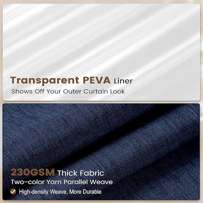 BTTN 3 in 1 Shower Curtain with Liner - 96 Inch Extra Long Linen Textured Fabric Shower Curtain Set with Plastic Hook, Tall Modern Heavy Duty Waterproof Shower Curtain for Bathroom, Navy Blue, 72x96