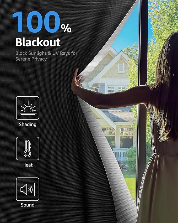 Sumobaby Blackout Curtains for Bedroom Portable 26"x58",No Drill Blackout Shades with Upgraded Hook&Loop Tapes,100% Black Out Window Cover,Thermal Insulated Blinds for Bedroom,Nursery(1 Panel,Black)