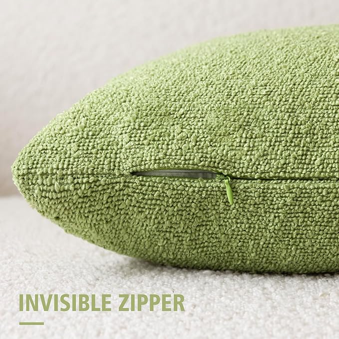 Foindtower Pack of 2 Textured Boucle Throw Pillow Covers Accent Solid Decorative Pillow Cases Cozy Woven Couch Cushion Case for Sofa Bedroom Living Room Home Decor 20x20 Inch Lime Green