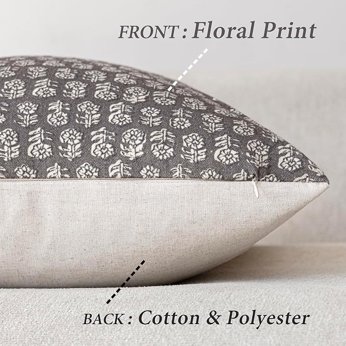 Foindtower Set of 2 Decorative Vintage Floral Print Throw Pillow Covers Neutral Modern Farmhouse Cushion Covers Boho Home Decor for Sofa Couch Chair Bedroom Living Room,22×22 Inch,Rustic Gray