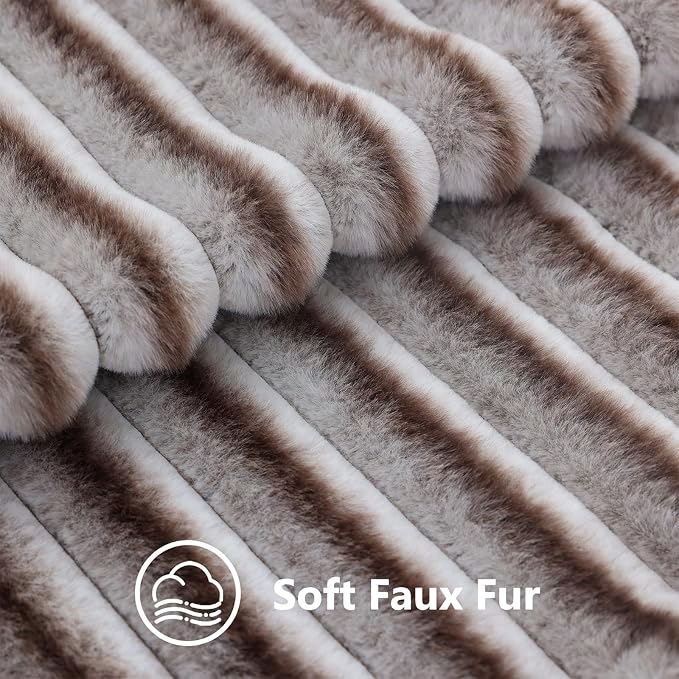 decorUhome Fall Cozy Faux Fur Throw Pillow Covers 24x24 Set of 2 Decorative Soft Plush Striped Modern Farmhouse Boho Couch Euro Sham Pillow Cases with Velvet Back for Sofa Bed Living Room, Brown White
