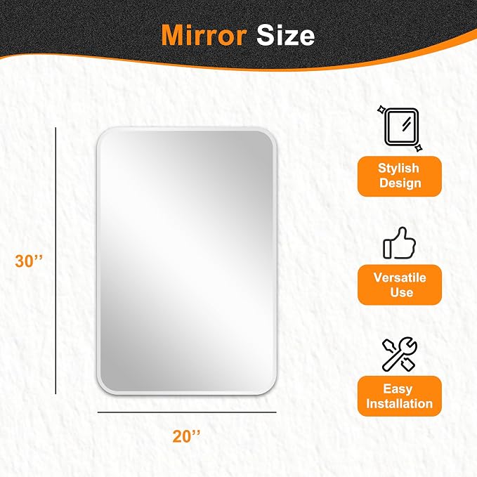 Delma Bathroom Vanity Mirror, Black Framed Bathroom Mirror for Over Sink, High-Definition Bathroom Mirror, Versatile Bathroom Vanity Mirror, Hangs Horizontally or Vertically(30x20, Silver)