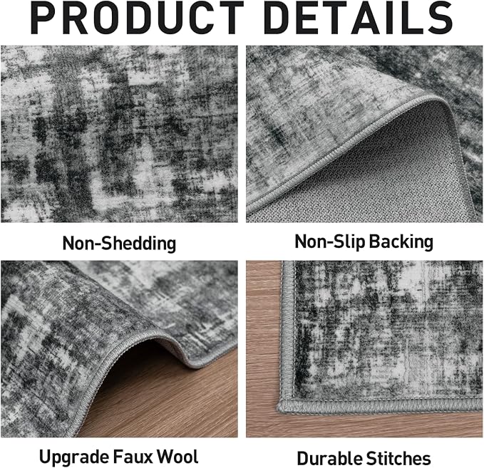 9x12 Area Rugs Washable Rug: Modern Abstract Living Room Rug Soft Anti-Skid Thin Carpet Indoor Floor Non-Shedding Carpets for Bedroom Dining Room Farmhouse Nursery Home Office Black