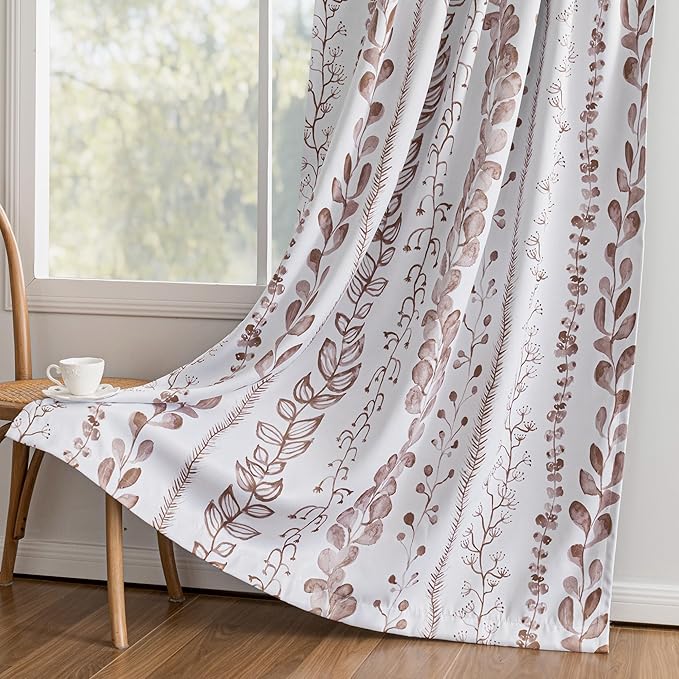 MEETSKY 95% Blackout Curtains for Bedroom, Thermal Insulated Privacy Protection Back Tab Curtains 72 Inches Length for Living Room, Brown Leaf Pattern, 2 Panels, 50" Wide Each