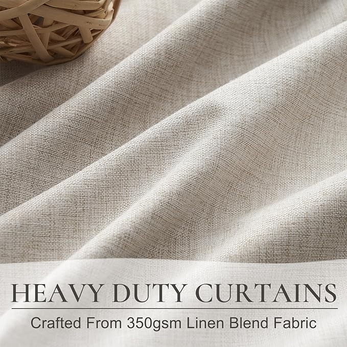 QJmydeco 107 Inch Long Insulated Backout Curtains, 9ft Floor Length Elegant Curtain for Living Room Thick Soundproof/Block Out/Draps for Bedroom Windows (W50 xL107 2Panels Natural Tan Linen)