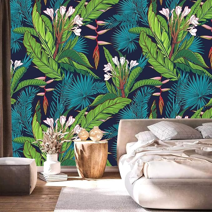 YQWDMX - Tropical Jungle Peel and Stick Wallpaper Green Leaves self-Adhesive Mural for Bedroom ZY13 M