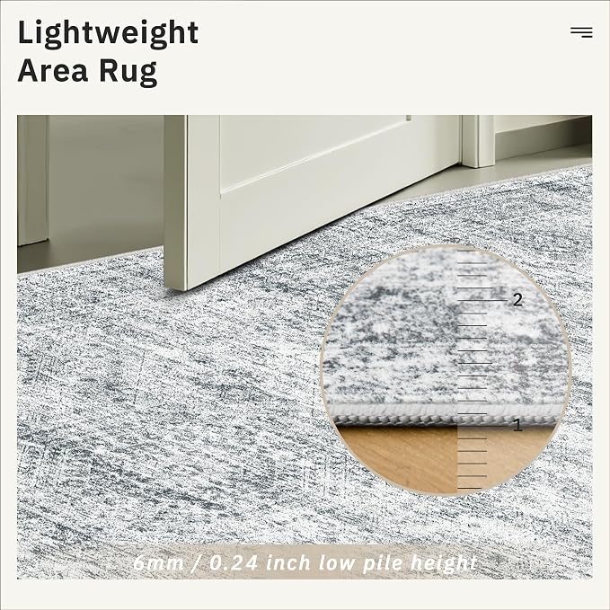 Soalmost 7x10 Area Rug for Living Room Washable Abstract Vintage Soft Thin Indoor Floor Non-Slip Carpet for Bedroom Dining Room Grey