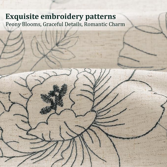 Boho Floral Curtains, Vintage Farmhouse Curtains 84 Inches Long, Green Cottage Core Flower 2 Panels
