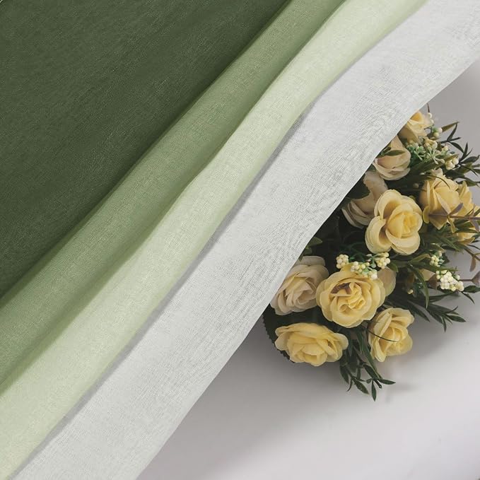 DWCN Ombre Sheer Curtains - Faux Linen Semi Voile Grommet Top Gradient Curtains for Bedroom and Living Room, Set of 2 Window Curtain Panels, 52 x 90 Inch Length, Light Olive Green