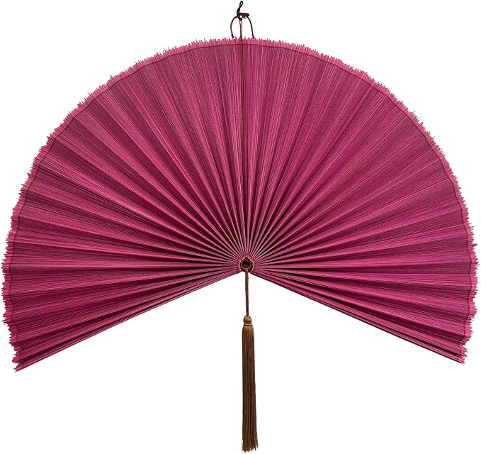 ChumDecor Fan Wall Decor,Large Bamboo Fan Wall Art for Boho Hanging Headboard,Decorative Folding Fan for Over Bed Decorations, (Pink, 48inch)