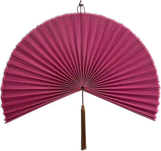 ChumDecor Fan Wall Decor,Large Bamboo Fan Wall Art for Boho Hanging Headboard,Decorative Folding Fan for Over Bed Decorations, (Pink, 48inch)