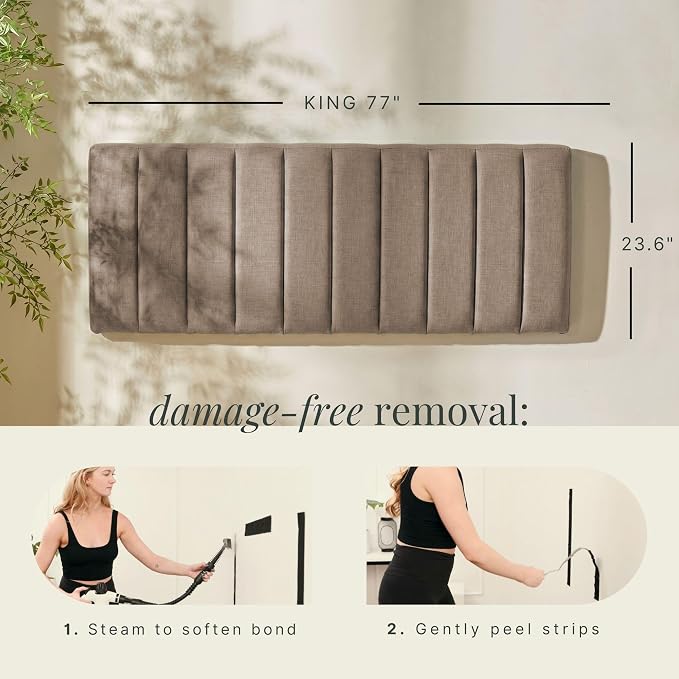 Hearth & Harbor Upholstered King Headboard - Easy Assemble Channel Stitched Headboard King Size Bed - Wall Mounted Headboards with 3D Soundproof Wall Panels Peel & Stick Floating Headboards, Mocha
