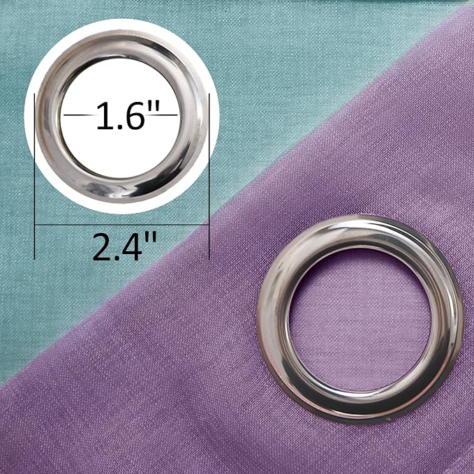 DWCN Ombre Sheer Curtains - Faux Linen Semi Voile Grommet Top Gradient Curtains for Bedroom and Living Room, Set of 2 Window Curtain Panels, 52 x 84 Inch Length（Teal and Purple