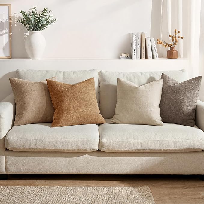 MIULEE Textured Pillow Covers 26x26 Inch Pack of 2,Beige Soft Thick Euro Solid Decorative Chenille Throw Pillows Neutral Farmhouse Cushion Covers Modern Home Decor for Bed Couch Living Room