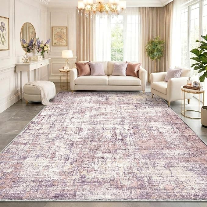 10x14 Area Rugs Washable Living Room Rug-No Slip Soft Carpets Modern Abstract Indoor Floor Stain Resistant Large Carpet for Bedroom Dining Room Farmhouse Nursery Home Office Pink