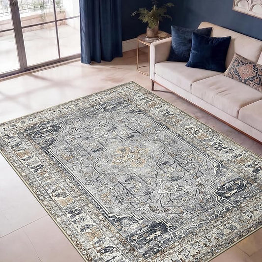 Keen Home Design 48"x72" Rug - Machine Washable Area Rug with Non-Slip Backing, Ideal for Living Room, Dining Room, Bedroom - Vintage, Easy Clean, Durable, Low Pile Rug - (4' x 6')