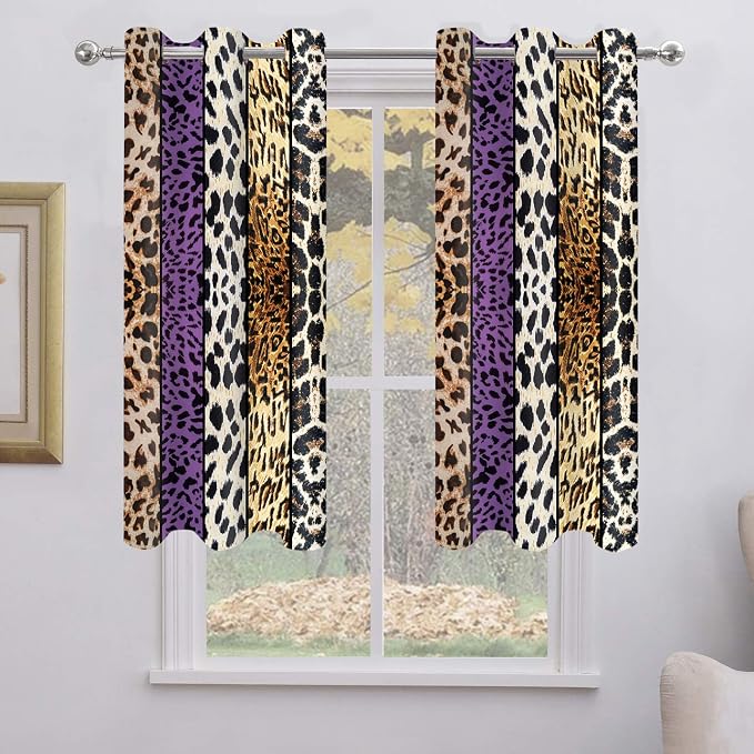 Wild Animal Print Curtain, Room Darkening Thermal Insulated Blackout Leopard Boa Window Drapes with Grommets for Living, Dining, Bedroom, Purple Leopard Print, 42"x 72", 2 Panels