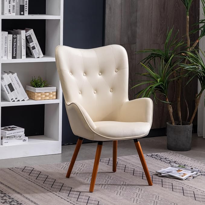 Roundhill Furniture Doarnin Silky Velvet Tufted Button Accent Chair, White