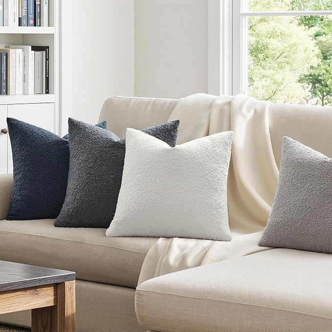 MIULEE Pack of 4 Decorative Textured Boucle Throw Pillow Covers | 18x18 Inch Blue Gray Accent Pillow Cases Soft Couch Cushion Covers for Modern Farmhouse Boho Sofa Bed Livingroom Home Decor