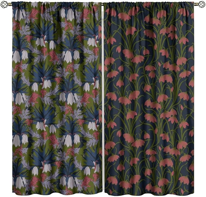William Morris Flower Blackout Curtains, Vintage Botanical Paisley Abstract Floral Boho Window Drapes, for Living Room Bedroom 72" W X 63" L