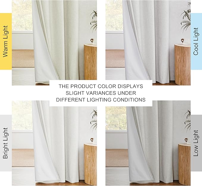 NICETOWN 100% Blackout Linen Texture Curtains 70 inches Long, Ivory, 2 Pcs, Thermal Insulated Full Blackout 2-Layer Lined Drapes, Energy Efficiency Window Draperies for Boy's Room