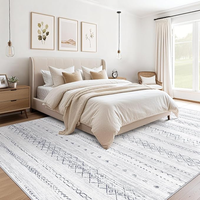 cotiled 9x12 Area Rugs Living Room Rug: Washable Boho Rugs with Non Slip Backing Large Soft Indoor Stain Resistant Carpet for Bedroom Farmhouse Dining Room Lightweight Home Decor Grey