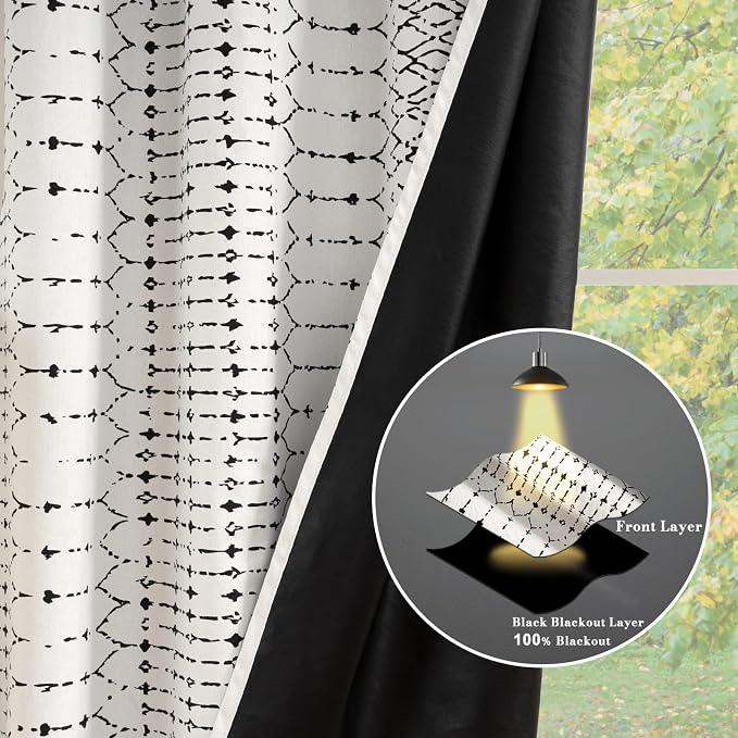 ColorBird 100% Blackout Heat Blocking Boho Curtains for Bedroom Black and White Sun Blocking Thermal 63 Inch Curtains & Panels for Living Room Striped Western Geometric Room Decor Window Treatment