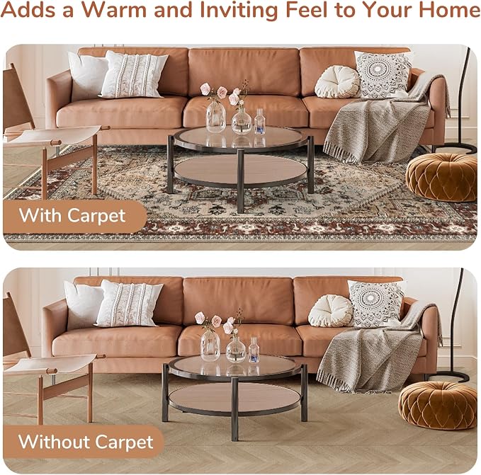 OPPODREAM Soft 8x10 Area Rugs, Washable Rugs 8x10 with Non Slip Backing, Faux Cashmere Low-Pile 8 x 10 Carpet, Brown