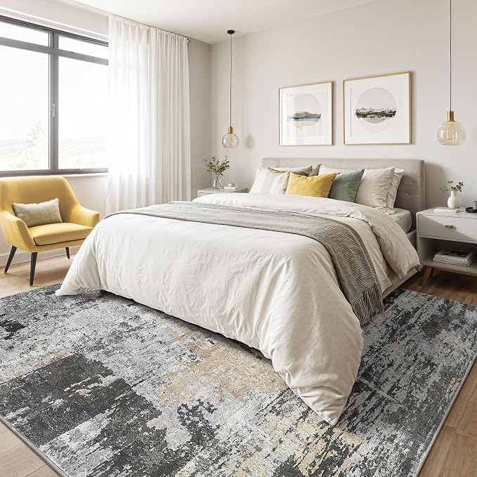 10x14 Area Rugs Living Room: Washable Large Abstract Modern Soft Rug Stain Resistant Indoor Floor Non Slip Accent Carpet for Bedroom Nursery Playroom Office Dining Room Dorm Home House- Black Gold