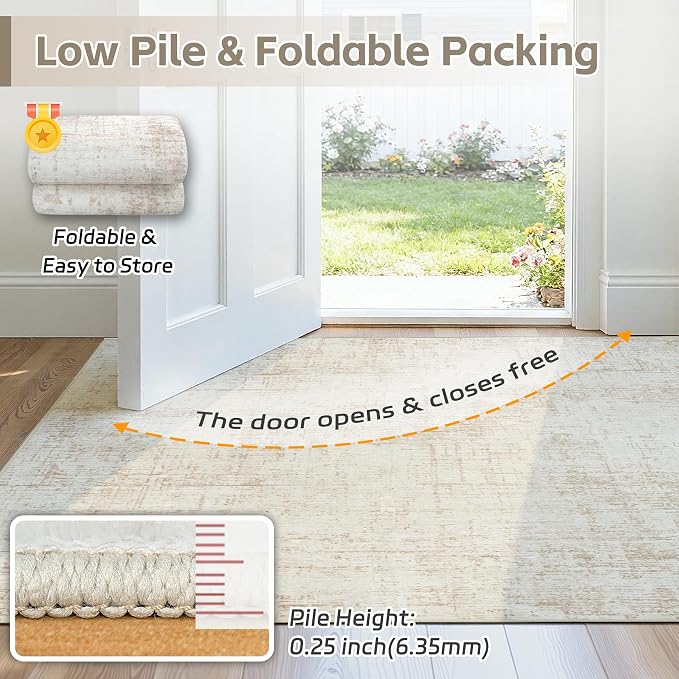 5x8 Area Rugs for Living Room Washable Rug: Anti-Skid Abstract Modern Living Room Rug Soft Thin Carpets Indoor Floor Non-Shedding Carpet for Bedroom Dining Farmhouse Nursery Beige White