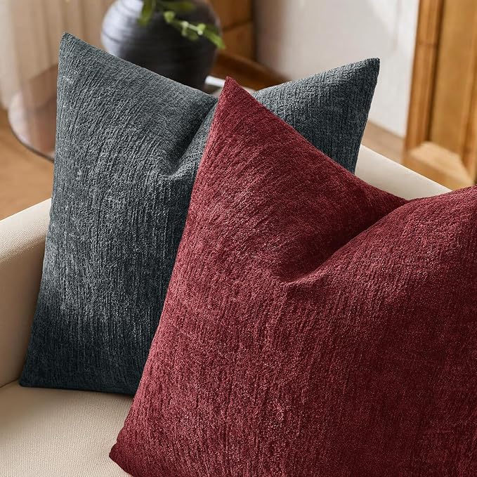 MIULEE Decorative Throw Pillow Covers 18x18 Pack of 2 Burgundy Couch Pillow Covers Soft Cozy Textured Chenille Pillowcases for Home Decor Sofa Living Room Cushion Bedroom