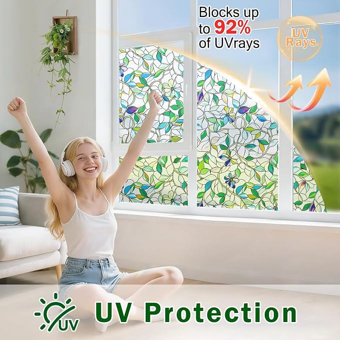 Window Film, Frosted Privacy, One Way Tint, UV Block, Heat Insulation, Anti-Glare, Static Cling, Renter Friendly for Home Bathroom Door