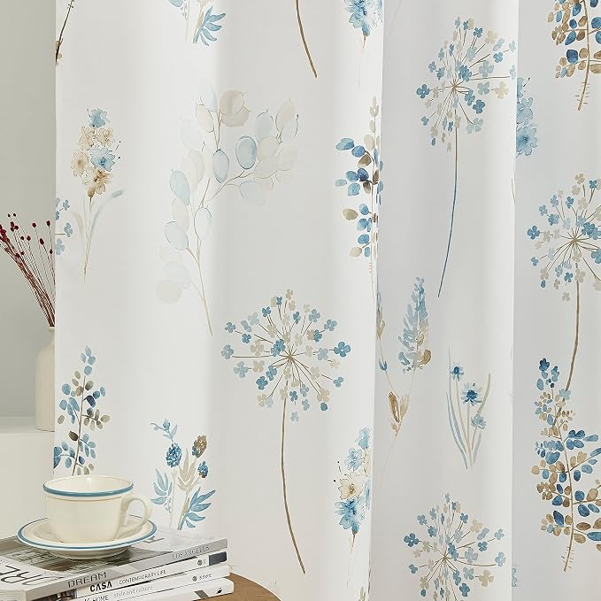 XTMYI Blue Pattern Curtains for Bedroom,Darkening Window Insulating Thermal Curtains for Living Room 63 Inch Length Set of 2 Panels,Dark Navy and Chocolate Brown
