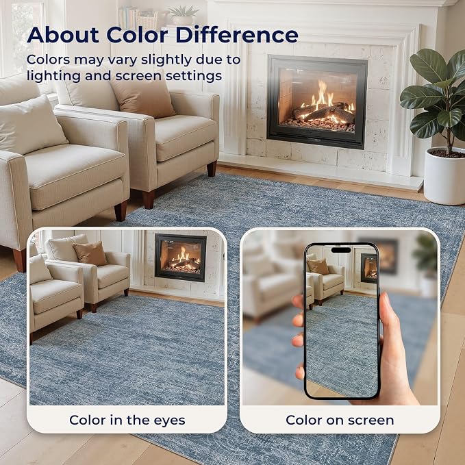 DMOYEST Area Rug Living Room Rugs - 10x12 Washable Large Soft Indoor Neutral Modern Abstract Low Pile Rug Carpet for Bedroom Dining Room Farmhouse Home Office - Dark Blue