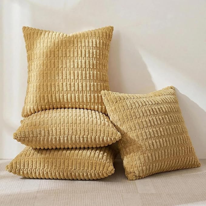 Fancy Homi 4 Packs Decorative Throw Pillow Covers for Living Room Couch Bed, Modern Farmhouse Boho Home Décor Accent Cushion Case, 16" x 16", Mustard Yellow