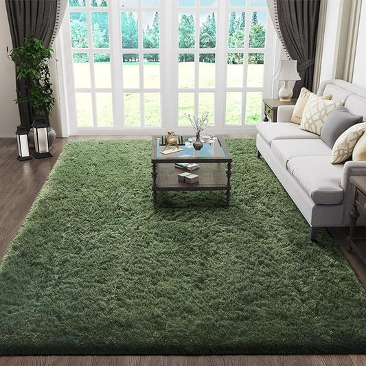 Ophanie Gray Green Rugs for Living Room 5x8, Grass Shag Fluffy Large Fuzzy Plush Soft Carpets, Floor Shaggy Area Rugs for Bedroom, Carpet for Kids Boys Girls Dorm Nursery Home Decor Aesthetic
