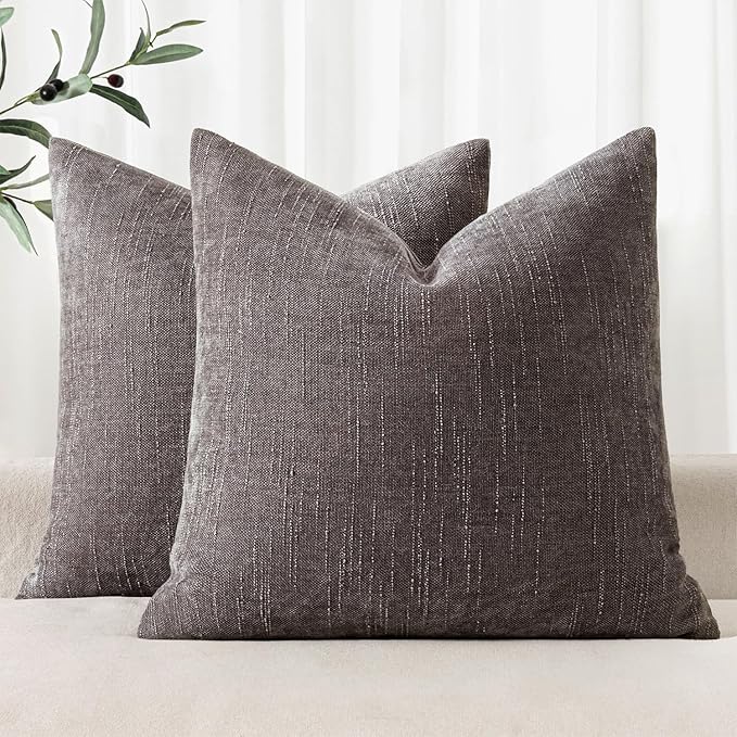 MIULEE Pack of 2 Decorative Throw Pillow Covers Soft Thick Solid Textured Chenille Throw Pillows Neutral Farmhouse Modern Home Decor for Couch Sofa Bedroom Living Room 18x18 Inch,Charcoal Gray