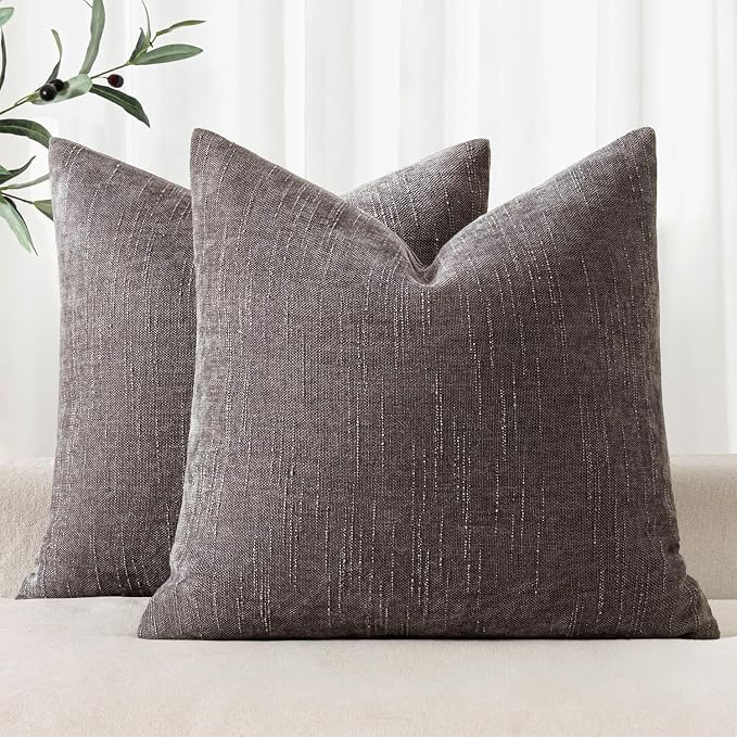 MIULEE Pack of 2 Decorative Throw Pillow Covers Soft Thick Solid Textured Chenille Throw Pillows Neutral Farmhouse Modern Home Decor for Couch Sofa Bedroom Living Room 20x20 Inch,Charcoal Gray