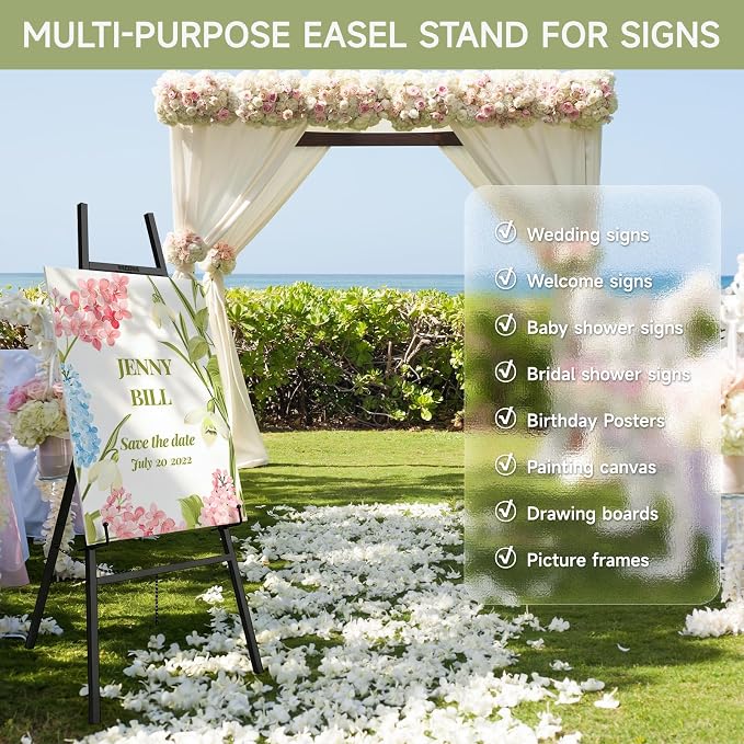 Easel Stand for Sign, Heavy Duty Metal Display Easel with Adjustable Chain, 4-Tier Art Easel for Painting, Wedding Sign, Posters & Commercial Display (Black)