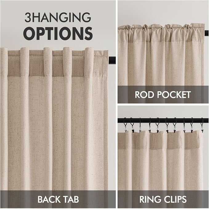 MIULEE Non-See-Through Privacy Linen Curtains 2 Panels, Light Filtering Window Curtains Farnhouse Textured Back Tab Semi Sheer Drapes for Bedroom Living Room, 52 x 84 Inches Long, Beige