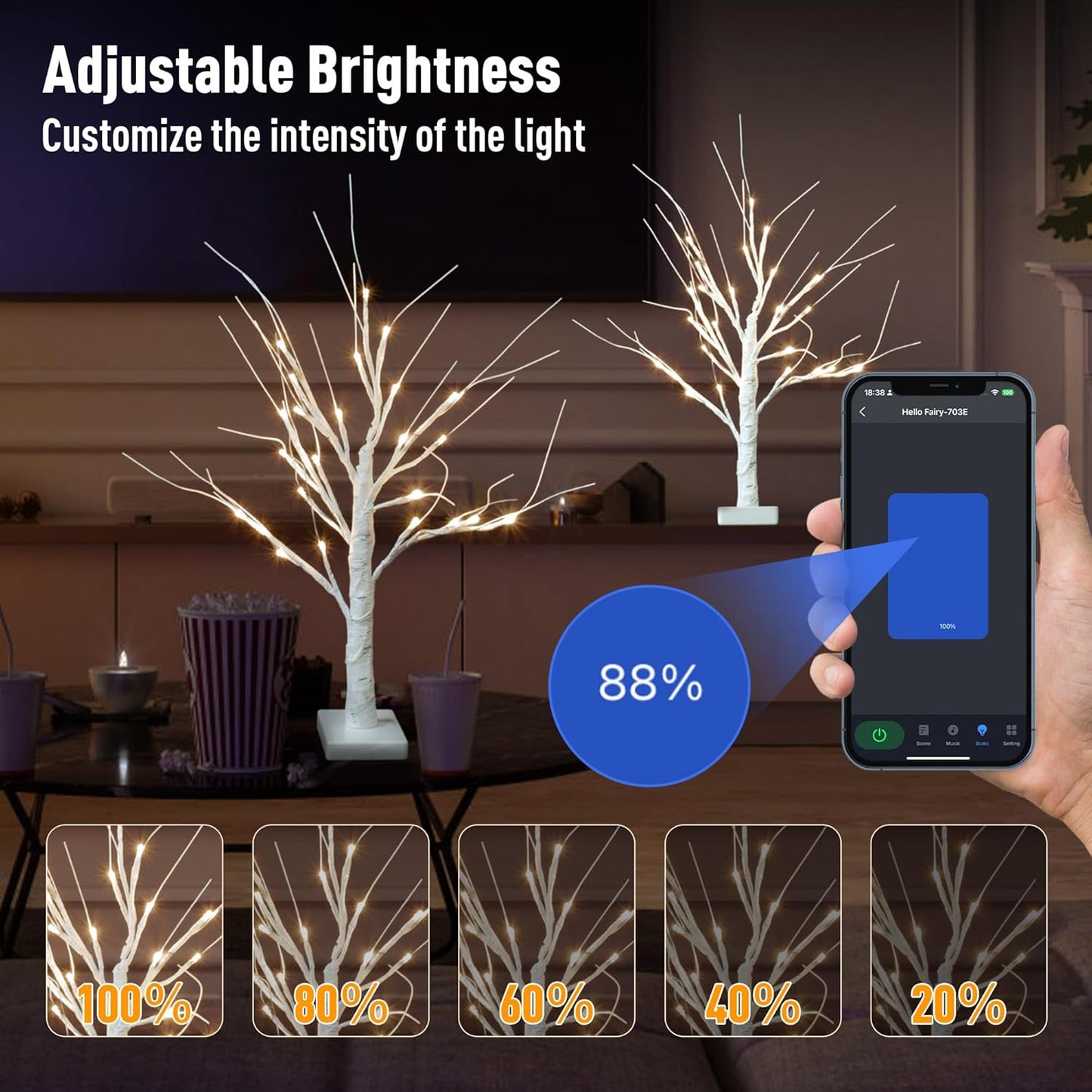 Smart Christmas Decorations Indoor, 2 FT Birch Tree with LED Lights, App Control, 18 Modes, Fairy Light Spirit Tree for Christmas Decor, Warm White Lighted Birch Trees for Home Decor Music Sync 2 Pack