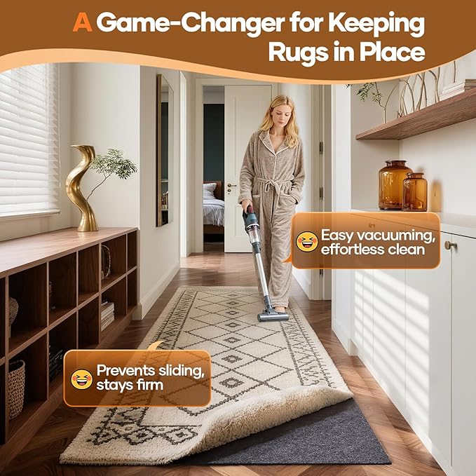 Veken Non Slip Cushioned Runner Rug Pad Gripper 2.5x9.5 Ft, Felt and Silicone Back, 1/4" Thick Carpet Liner for Hardwood Floors and Finishes, Under Area Rugs Anti Skid Mat, Keep Rugs Safe and in Place