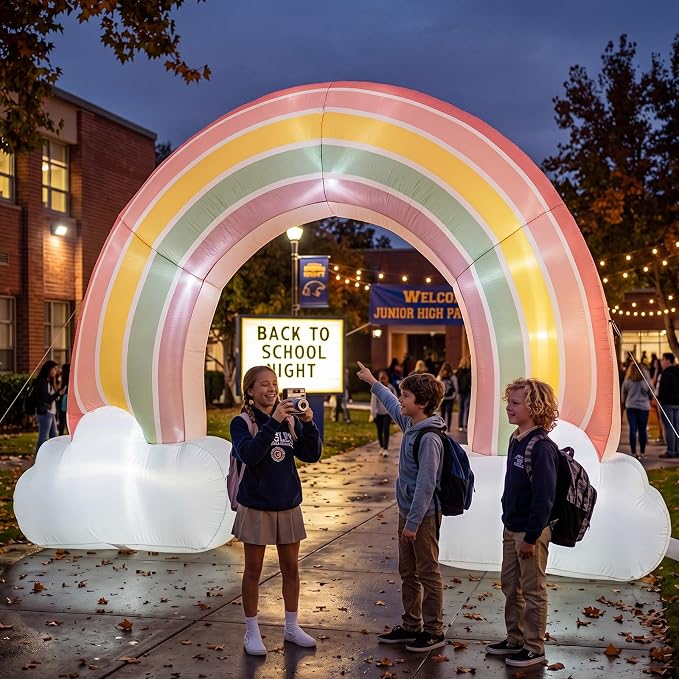 Seenelling 14 FT Boho Rainbow Theme Giant Inflatable Archway Decoration Boho Baby Shower Arch Built-in LED Lights for Bohomian Rainbow Birthday Gender Reveal Baby Shower Wedding Decor