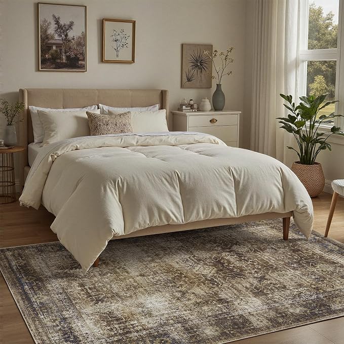 DCX Washable 8x10, Kid & Pet Friendly with Rubber Back Non Slip, Stain Resistant Vintage Rug for Living Room, Bedroom, Home Office, Soft Low Pile Large Farmhouse Distressed Carpet, Brickred