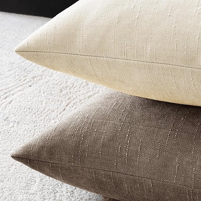 MIULEE 26x26 Inch Euro Sham Chenille Throw Pillows Set of 2 Soft Accent Taupe Grey Neutral Farmhouse Textured Cushion Covers for Bed Sofa Bedroom Living Room