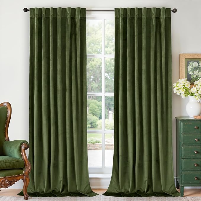 BGment Dark Green Velvet Curtains for Living Room, Luxury Vintage Heavy Velvet Blackout Curtains Soft Room Darkening Drapes with Back Tab Rod Pocket for Bedroom, Set of 2 Panels, 52 x 90 Inch