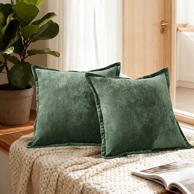 20x20 Throw Pillow Covers Set of 2 Velevt Square Cushion Cover Decorative Solid Pillowcases for Sofa Bed Chair Decor,Green