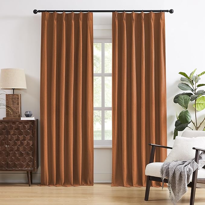 DUALIFE Rust Pinch Pleated Blackout Curtains 84 Inches Long,Luxury Copper Blackout Curtains Drapes with Hooks for Living Room Bedroom Boho Retro 40 by 84 Inch 2 Panels Terracotta